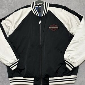 Harley Davidson Jacket Bomber Motorcycle Satin Black White Size XXL NWT Biker
